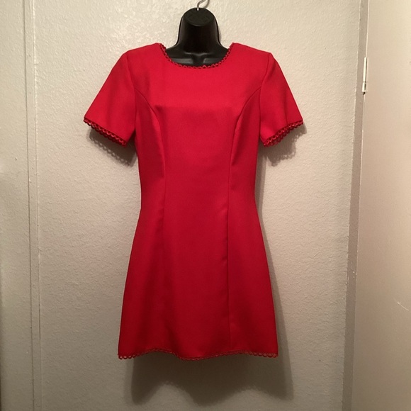 La Belle Red A-Line Mini Dress Crew Neck Short Sleeve - Picture 1 of 7